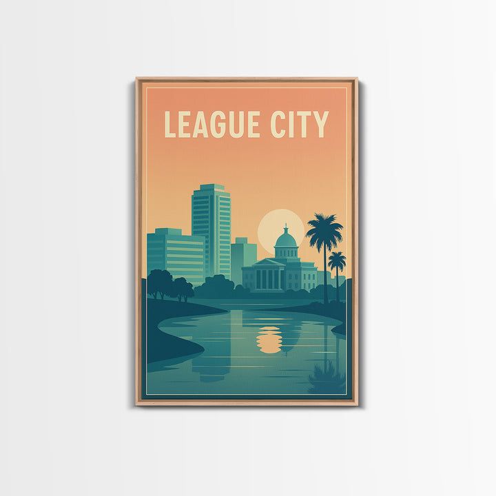 League City Travel Poster, Canvas Print, Classic Travel Poster Art, League City Poster Print, Retro Travel Print, Vintage Travel Art