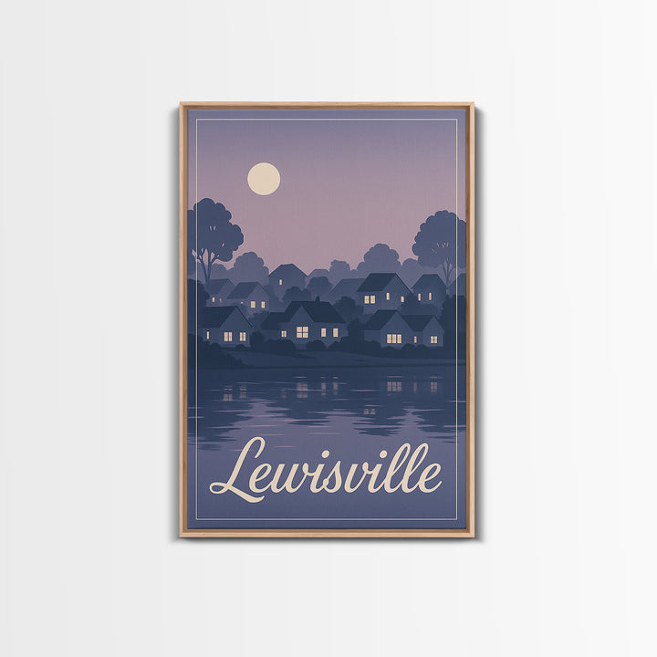 Lewisville Travel Poster, Framed Canvas Print, Retro Sunset Skyline Art, Lewisville Wall Art, Home Office Decor, Wanderlust Decor