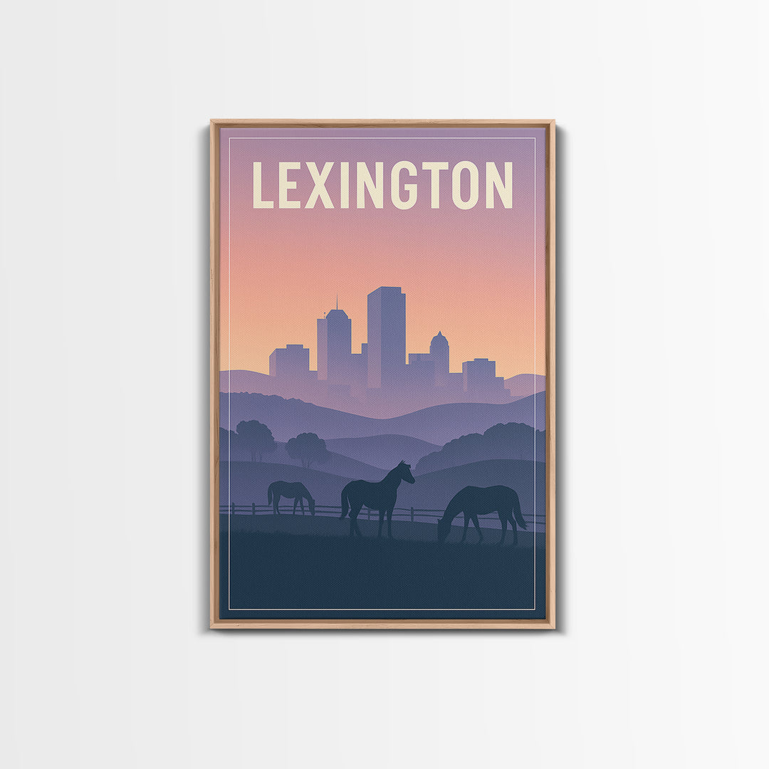 Lexington Kentucky Travel Poster, Framed Canvas Print, Classic Travel Poster Art, Lexington Art Print, Travel Wall Art, City Illustration