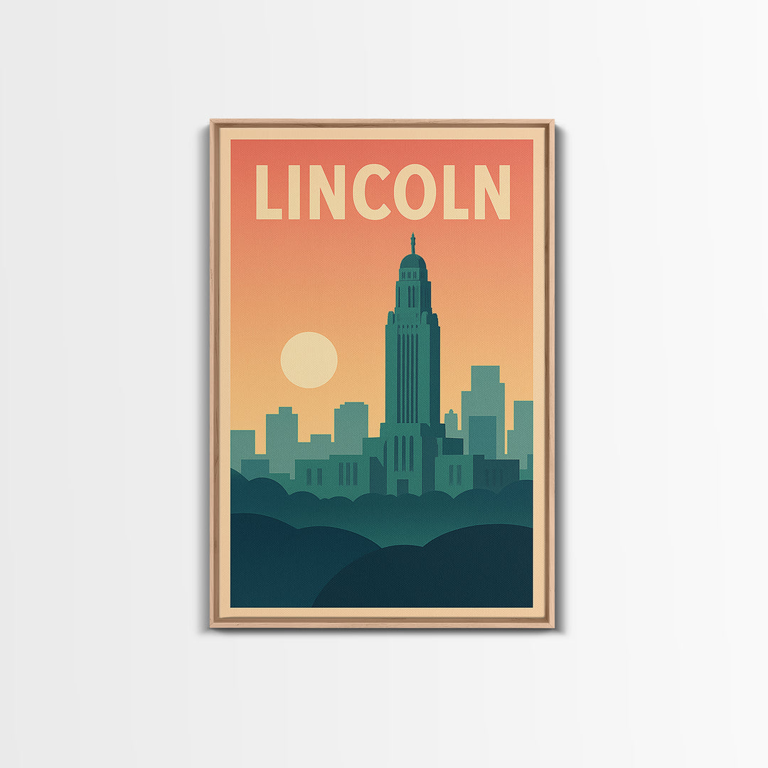 Lincoln Travel Poster, Canvas Print, Classic Travel Poster Art, Lincoln Travel Art, Gift For Travelers, City Art Print, Mid Century Wall Art