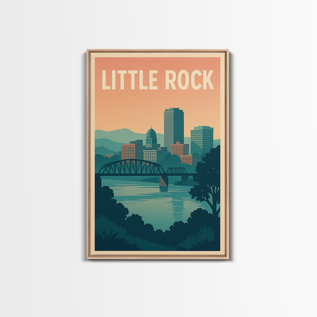 Little Rock Arkansas Travel Poster, Canvas Print, Retro Sunset Skyline Art, Little Rock City Art, Home Office Decor, Retro Travel Print