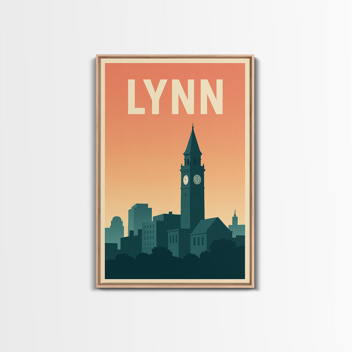 Lynn Massachusetts Travel Poster, Canvas Print, Retro Sunset Skyline Art, Lynn City Art, Travel Poster Set, Travel Art Print