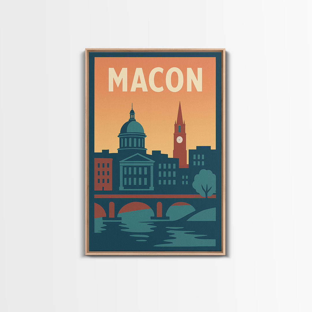 Macon Travel Poster, Framed Canvas Print, Classic Travel Poster Art, Macon City Art, City Travel Prints, Fine Art Print, Vintage City Art