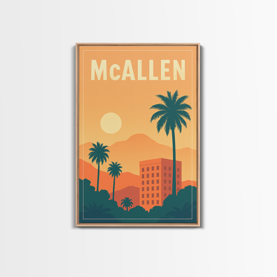Mcallen Travel Poster, Framed Canvas Print, Mid Century City Wall Art, Mcallen Art Print, Mid Century Wall Art, Gift For Travelers