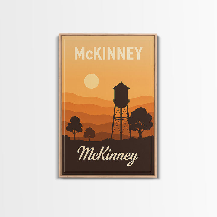 Mckinney Texas Travel Poster, Canvas Print, Retro Sunset Skyline Art, Mckinney Travel Art, Vintage Travel Art, Vintage Travel Print
