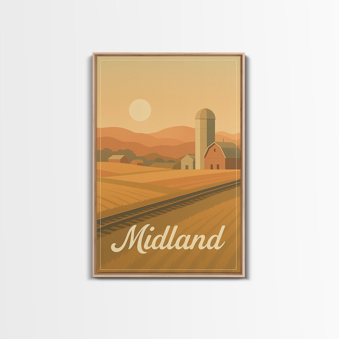 Midland Texas Travel Poster, Framed Canvas Print, Classic Travel Poster Art, Midland Wall Art, Travel Wall Art, Gift For Travelers