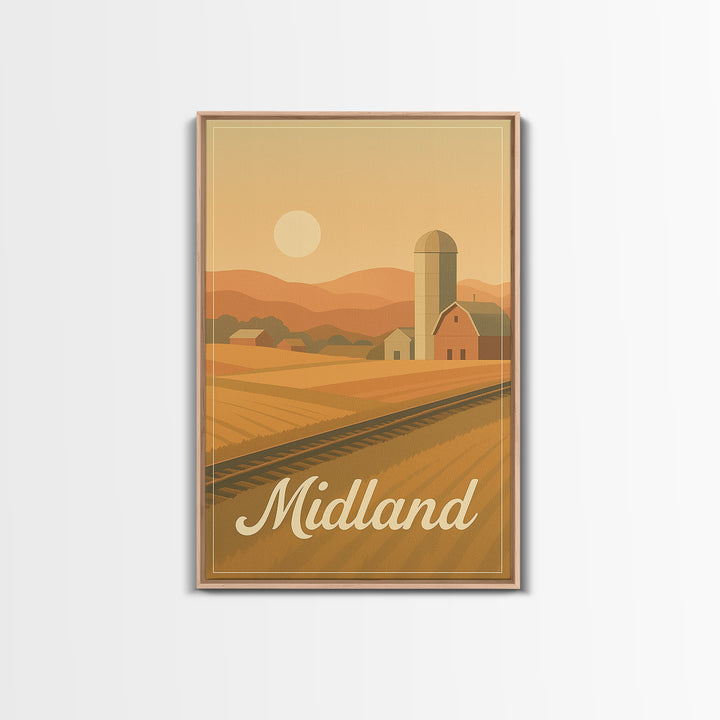 Midland Texas Travel Poster, Framed Canvas Print, Classic Travel Poster Art, Midland Wall Art, Travel Wall Art, Gift For Travelers