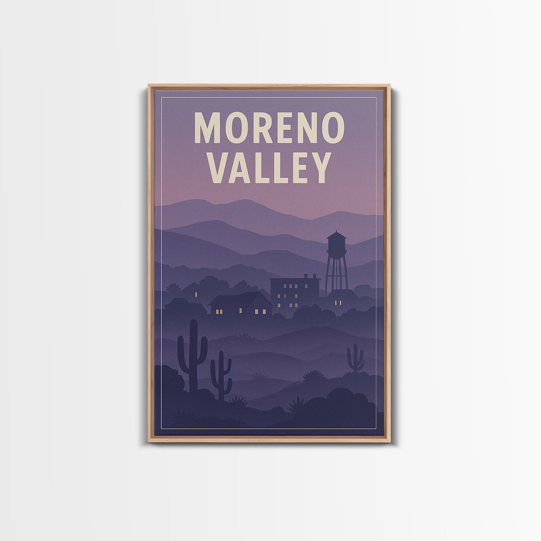Moreno Valley California Travel Poster, Canvas Print, Retro Sunset Skyline Art, Moreno Valley Art Print, Wanderlust Decor, City Art Print