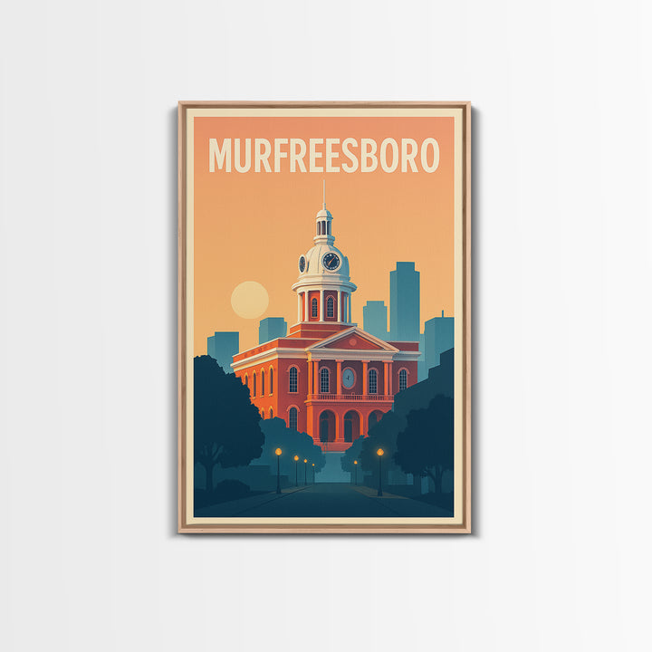Murfreesboro Travel Poster, Canvas Print, Retro Sunset Skyline Art, Murfreesboro Poster Print, Fine Art Print, Travel Wall Decor