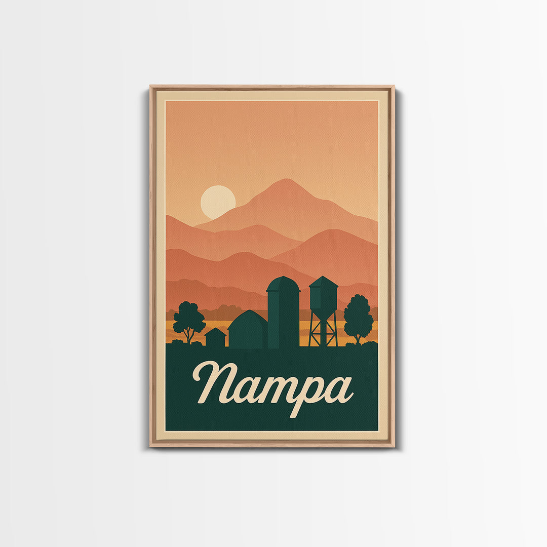 Nampa Idaho Travel Poster, Canvas Print, Retro Sunset Skyline Art, Nampa Poster Print, City Art Print, City Travel Prints, Fine Art Print