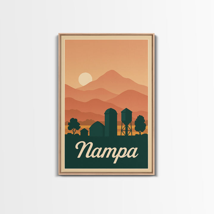 Nampa Idaho Travel Poster, Canvas Print, Retro Sunset Skyline Art, Nampa Poster Print, City Art Print, City Travel Prints, Fine Art Print
