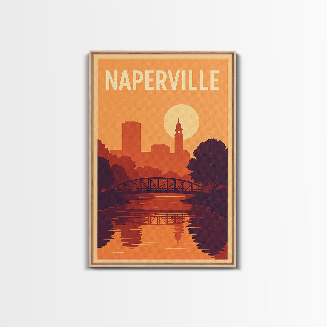Naperville Travel Poster, Canvas Print, Mid Century City Wall Art, Naperville Poster Print, Retro Travel Print, Home Office Decor