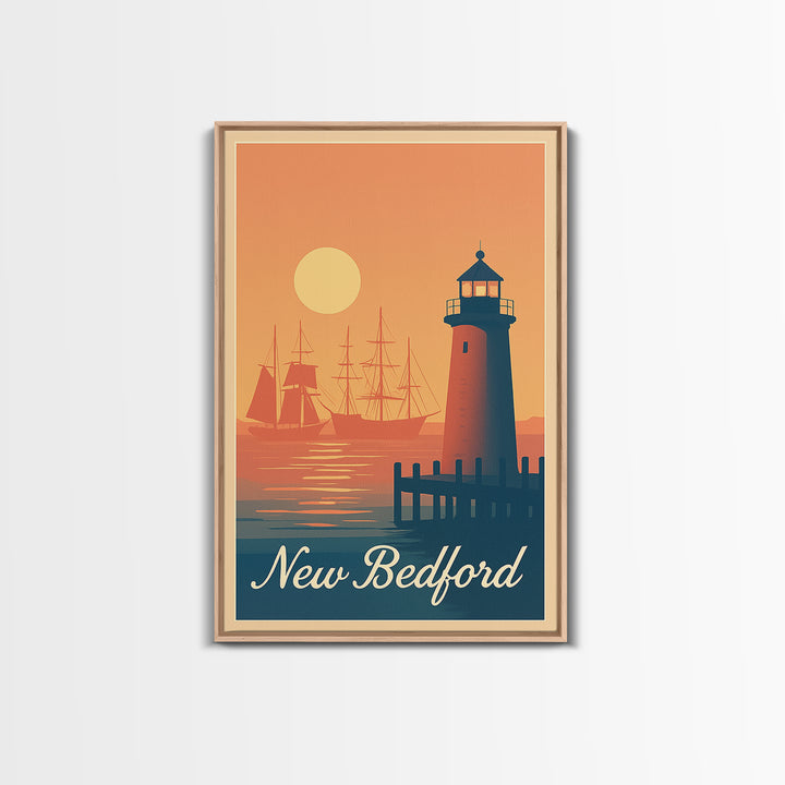 New Bedford Massachusetts Travel Poster, Canvas Print, Retro Sunset Skyline Art, New Bedford City Art, Travel Art Print, Travel Prints