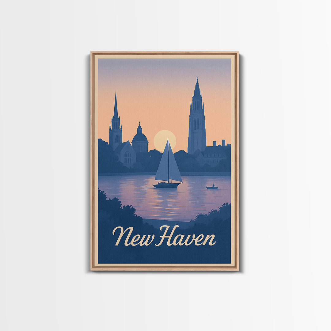 New Haven Travel Poster, Framed Canvas Print, Classic Travel Poster Art, New Haven City Art, Gift For Travelers, Vintage Travel Print