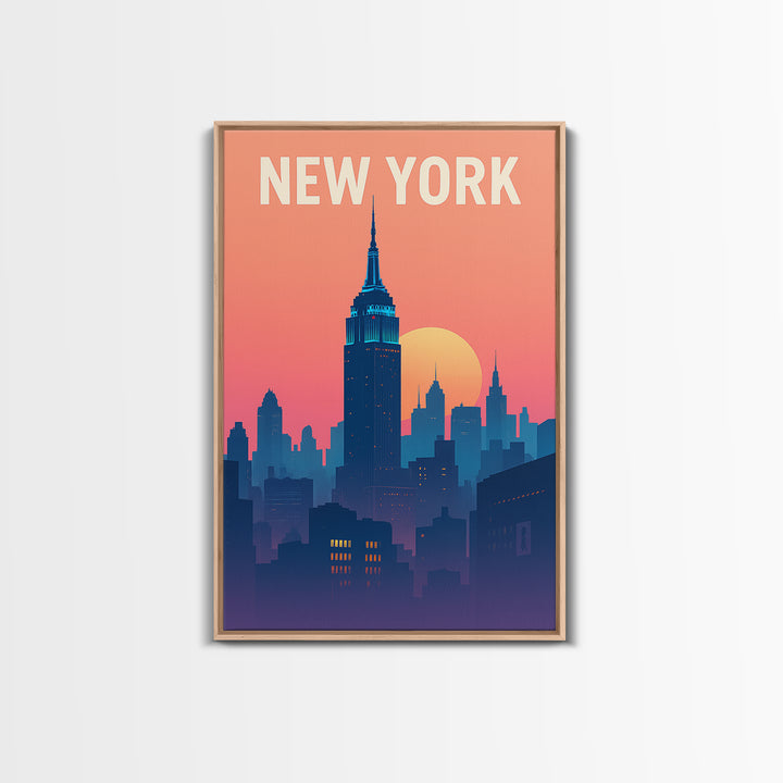 New York Travel Poster, Framed Canvas Print, Classic Travel Poster Art, New York Poster Print, Watercolor Skyline, Travel Art Print