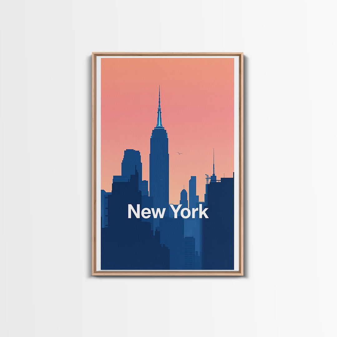 New York Travel Poster, Framed Canvas Print, Retro Sunset Skyline Art, New York City Art, City Art Print, Modern Wall Decor, Poster Art