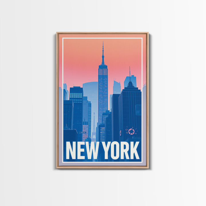 New York Travel Poster, Framed Canvas Print, Classic Travel Poster Art, New York City Art, Travel Poster Art, Watercolor Skyline
