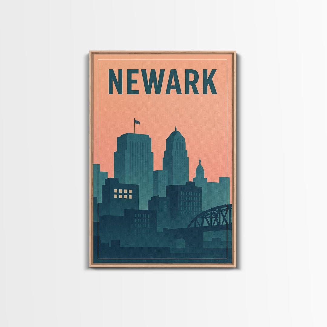 Newark Travel Poster, Canvas Print, Mid Century City Wall Art, Newark Art Print, Vintage City Art, Travel Art Print, City Illustration