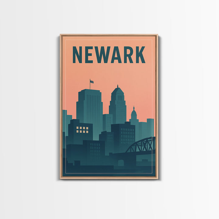 Newark Travel Poster, Canvas Print, Mid Century City Wall Art, Newark Art Print, Vintage City Art, Travel Art Print, City Illustration