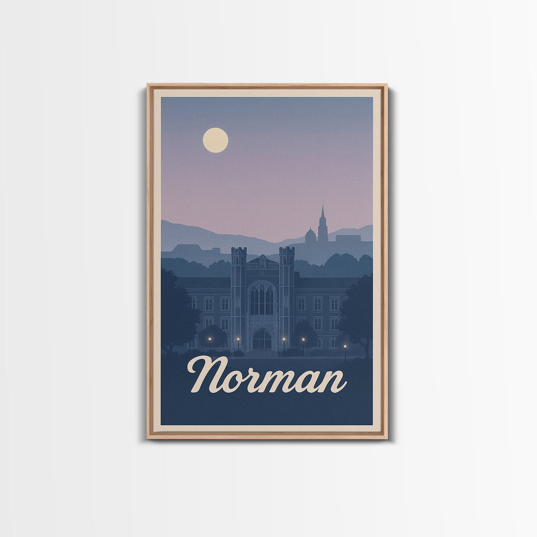 Norman Travel Poster, Framed Canvas Print, Classic Travel Poster Art, Norman City Art, Retro Travel Print, Mid Century Wall Art