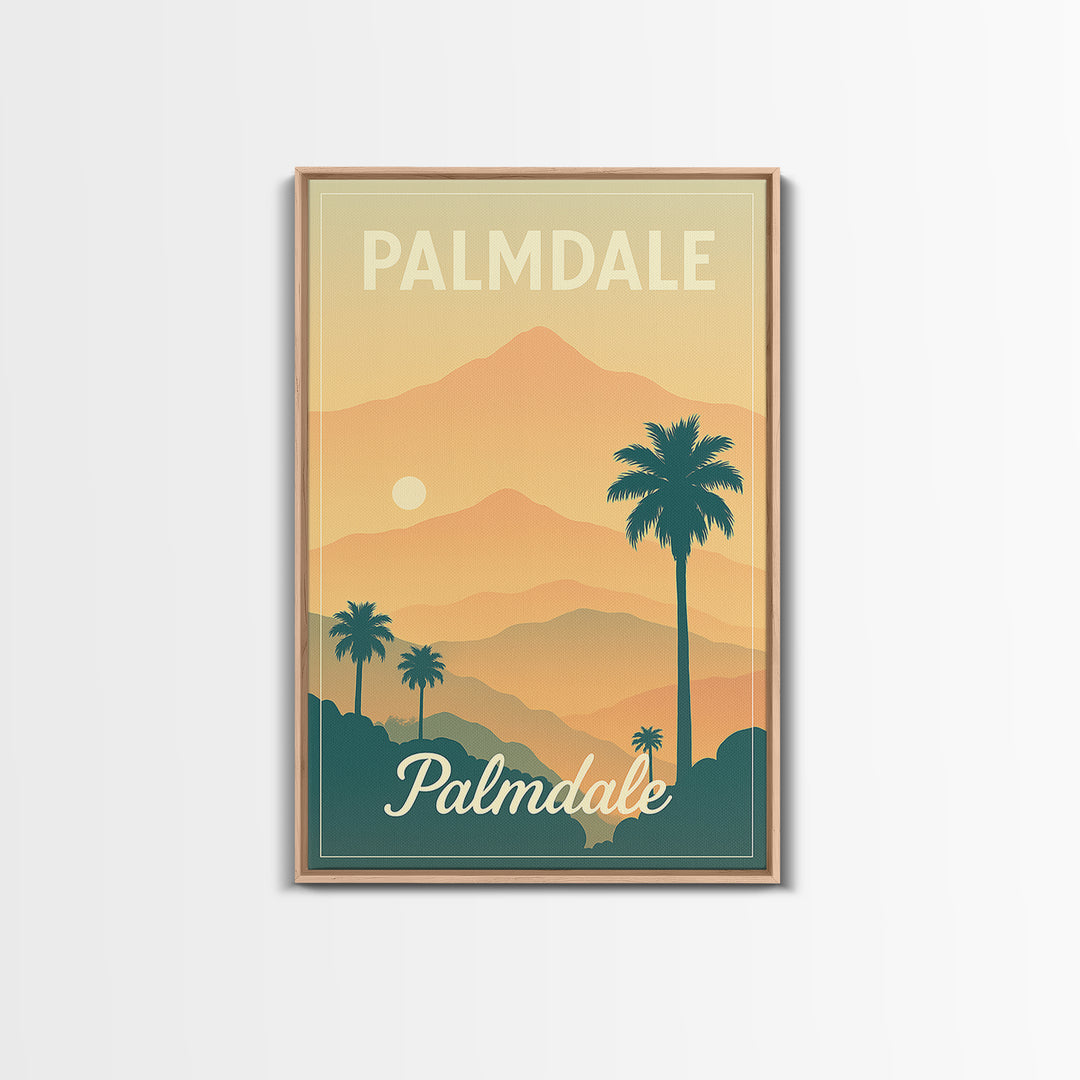 Palmdale California Travel Poster, Canvas Print, Retro Sunset Skyline Art, Palmdale Poster Print, Wanderlust Decor, Travel Art, City Poster