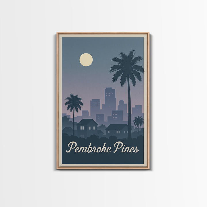Pembroke Pines Florida Travel Poster, Canvas Print, Retro Sunset Skyline Art, Pembroke Pines Art Print, Wanderlust Decor, Modern Wall Decor