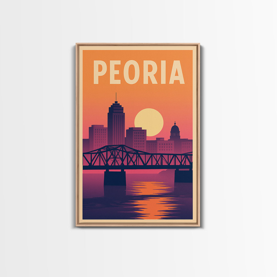 Peoria Travel Poster, Framed Canvas Print, Mid Century City Wall Art, Peoria City Art, Home Office Decor, City Art Print, City Travel Prints