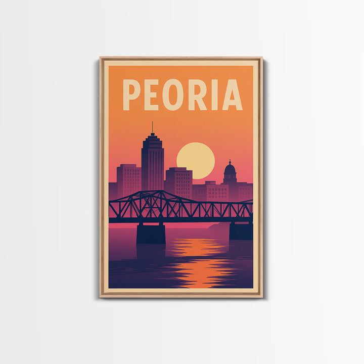 Peoria Travel Poster, Framed Canvas Print, Mid Century City Wall Art, Peoria City Art, Home Office Decor, City Art Print, City Travel Prints