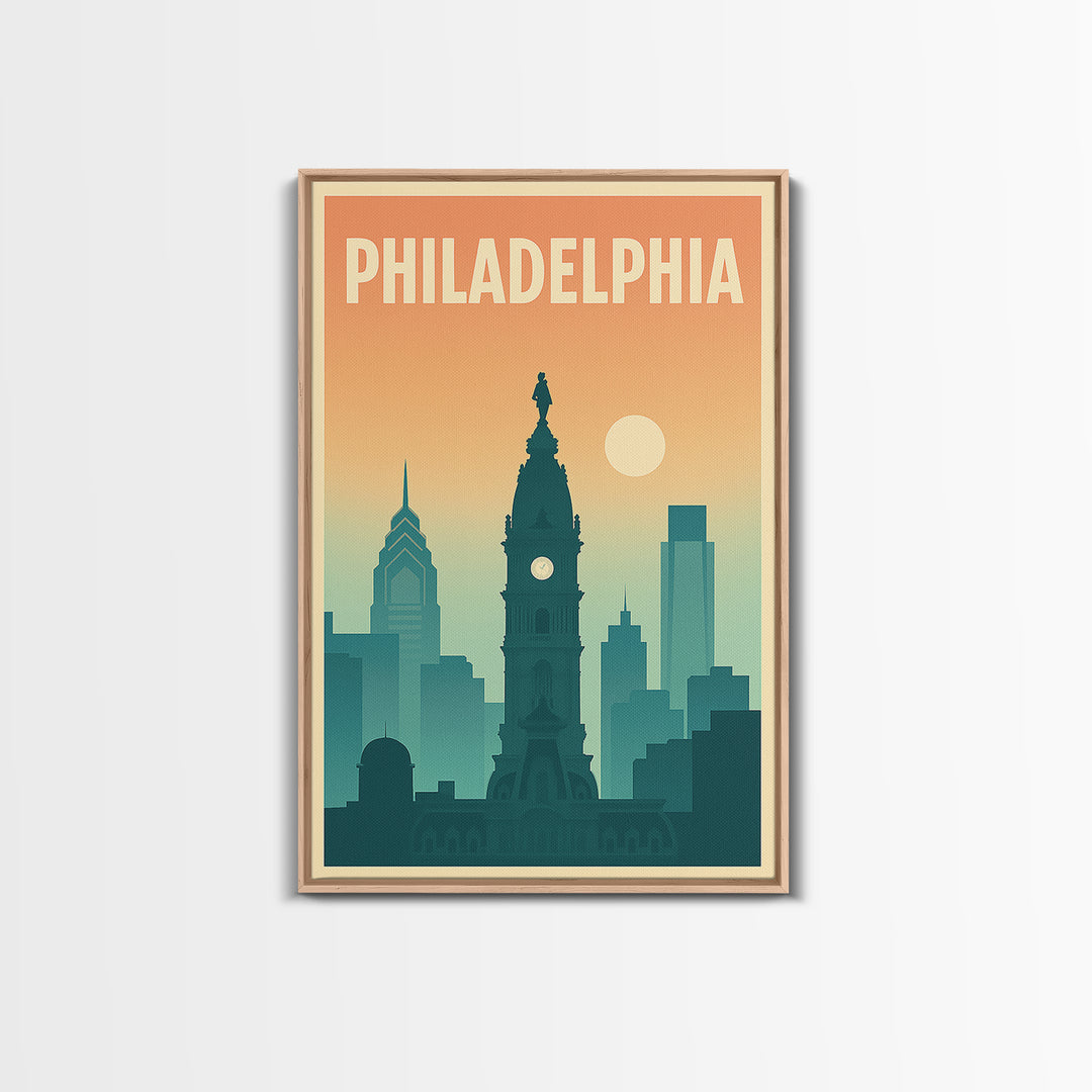 Philadelphia Pennsylvania Travel Poster, Canvas Print, Classic Travel Poster Art, Philadelphia Wall Art, Office Decor, Eclectic Wall Decor