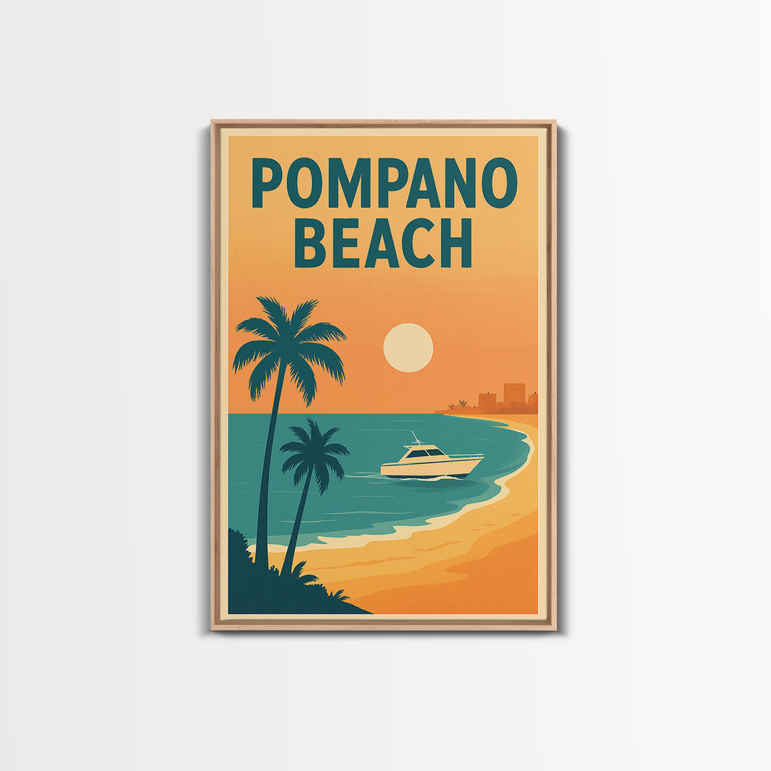 Pompano Beach Travel Poster, Framed Canvas Print, Classic Travel Poster Art, Pompano Beach Poster Print, Modern Wall Decor, City Art Print