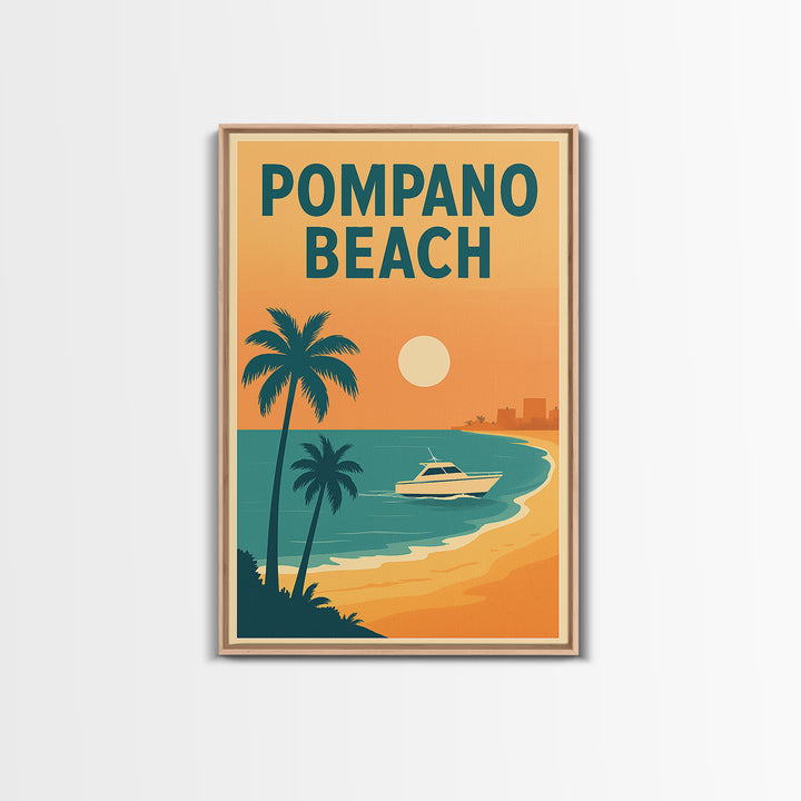 Pompano Beach Travel Poster, Framed Canvas Print, Classic Travel Poster Art, Pompano Beach Poster Print, Modern Wall Decor, City Art Print