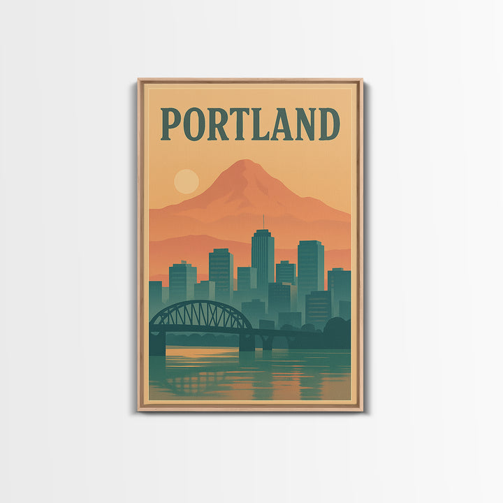 Portland Travel Poster, Framed Canvas Print, Mid Century City Wall Art, Portland Poster Print, Fine Art Print, Vintage Travel Art