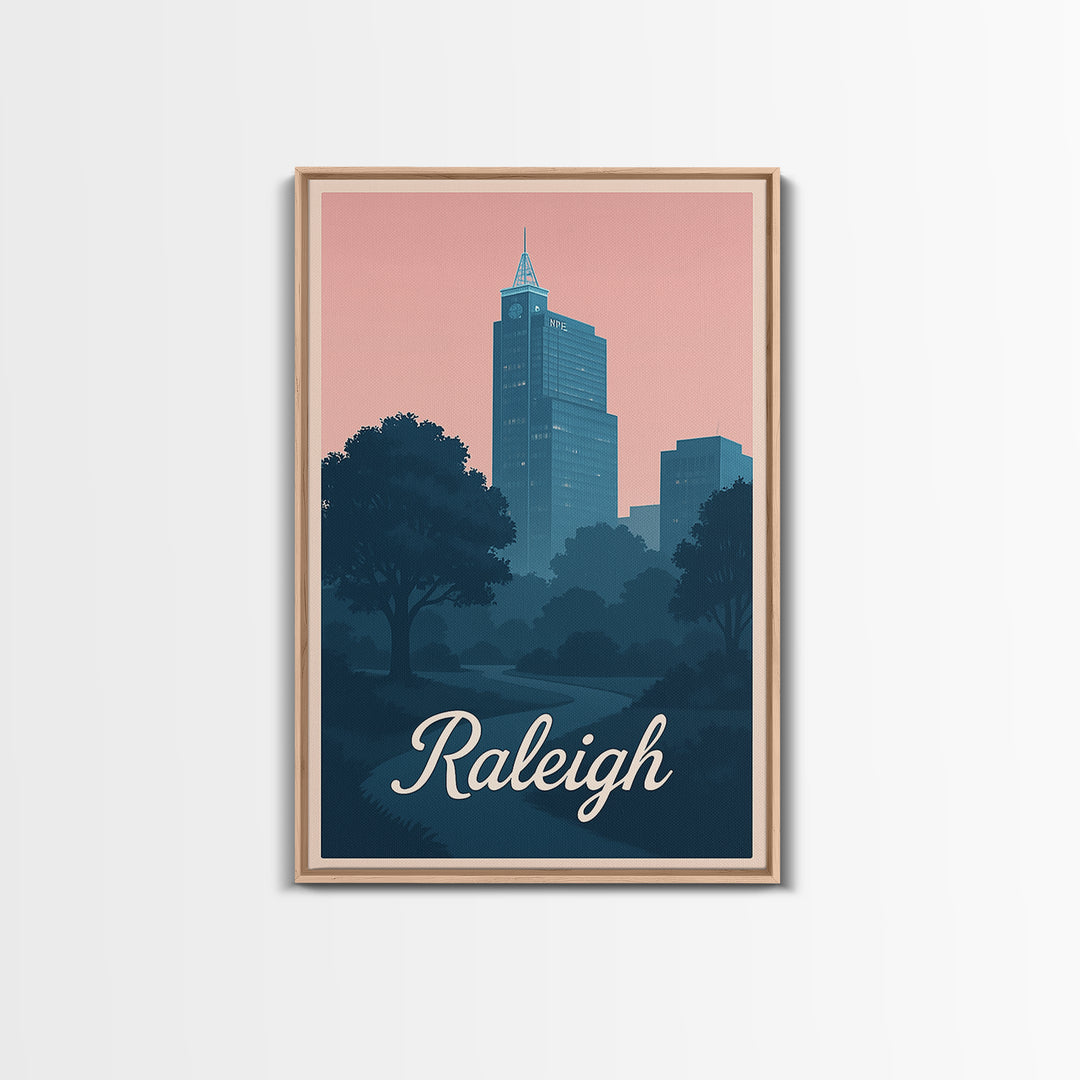 Raleigh Travel Poster, Framed Canvas Print, Classic Travel Poster Art, Raleigh Wall Art, Travel Poster Art, Vintage Travel Art