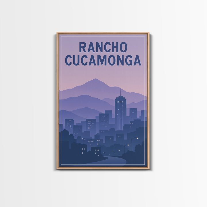 Rancho Cucamonga California Travel Poster, Framed Canvas Print, Retro Sunset Skyline Art, Rancho Cucamonga Poster Print, Eclectic Wall Decor