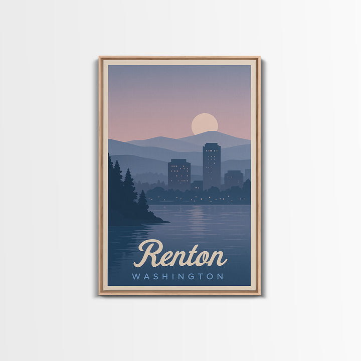 Renton Travel Poster, Framed Canvas Print, Mid Century City Wall Art, Renton Wall Art, Home Office Decor, Travel Wall Decor, Art Print