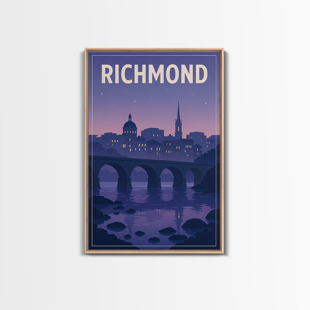 Richmond Travel Poster, Canvas Print, Retro Sunset Skyline Art, Richmond City Art, Vintage City Art, Vintage Travel Print, Landscape Art