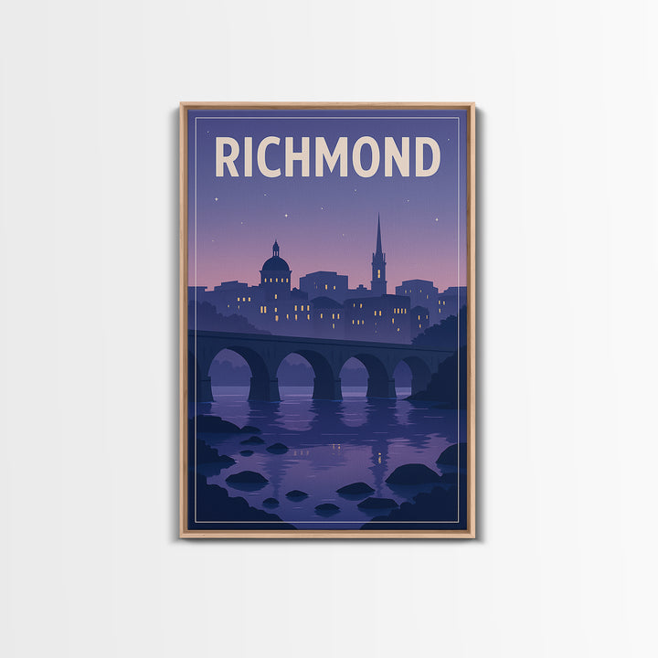 Richmond Travel Poster, Canvas Print, Retro Sunset Skyline Art, Richmond City Art, Vintage City Art, Vintage Travel Print, Landscape Art