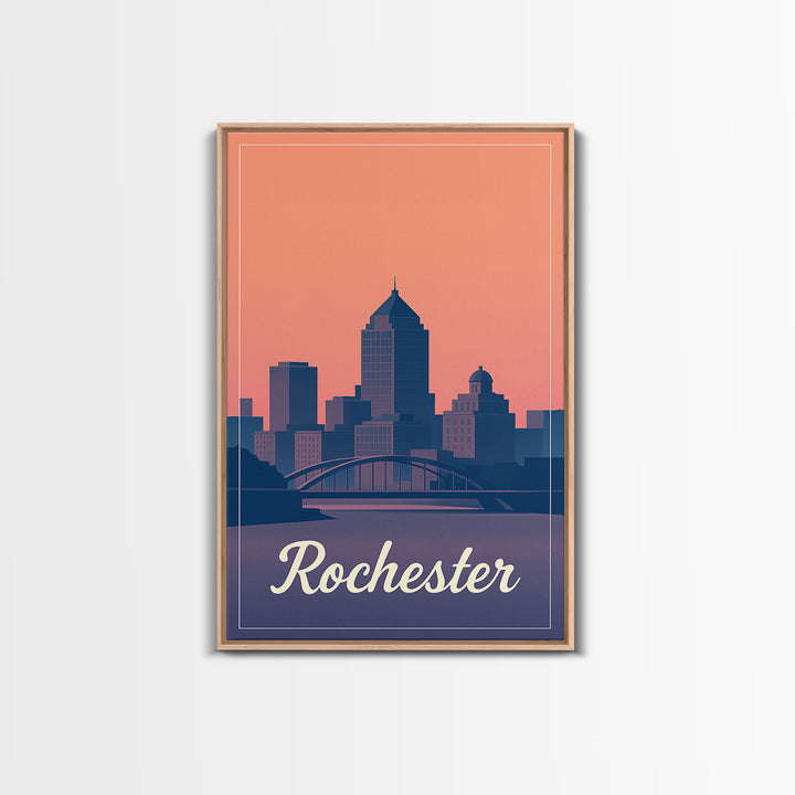 Rochester Travel Poster, Framed Canvas Print, Mid Century City Wall Art, Rochester Poster Print, Eclectic Wall Decor, Travel Art Print