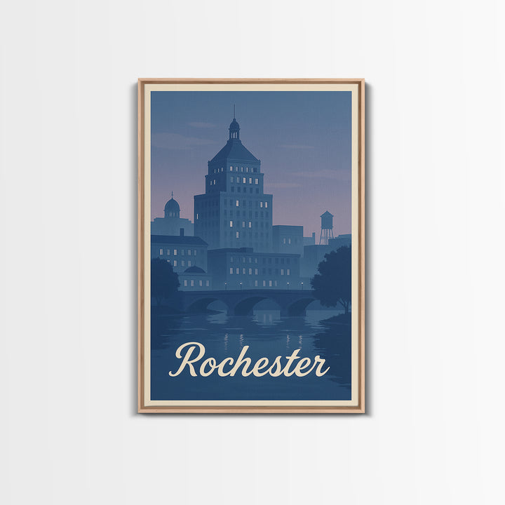 Rochester Travel Poster, Framed Canvas Print, Vintage Travel Poster Art, Rochester City Art, City Travel Prints, Vintage City Poster