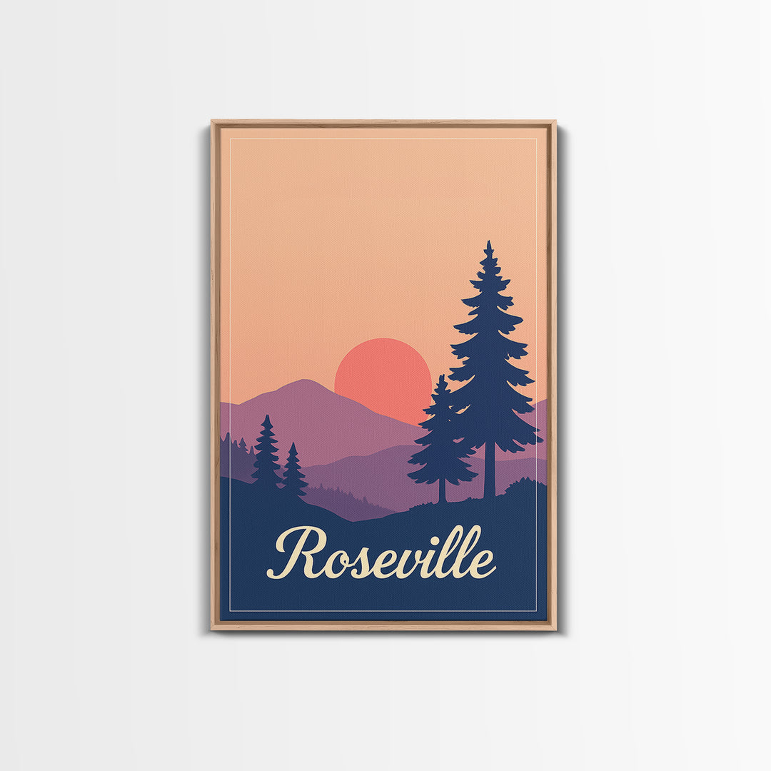 Roseville California Travel Poster, Canvas Print, Mid Century City Wall Art, Roseville Poster Print, Travel Wall Art, Vintage City Poster