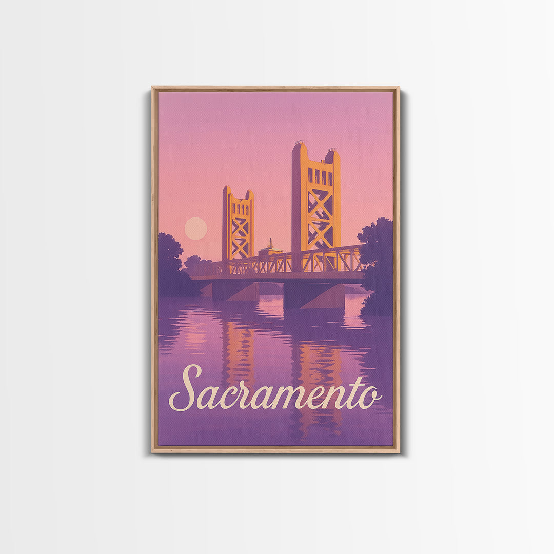 Sacramento Travel Poster, Canvas Print, Retro Sunset Skyline Art, Sacramento Art Print, Mid Century Wall Art, Gift For Travelers