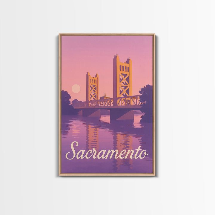 Sacramento Travel Poster, Canvas Print, Retro Sunset Skyline Art, Sacramento Art Print, Mid Century Wall Art, Gift For Travelers
