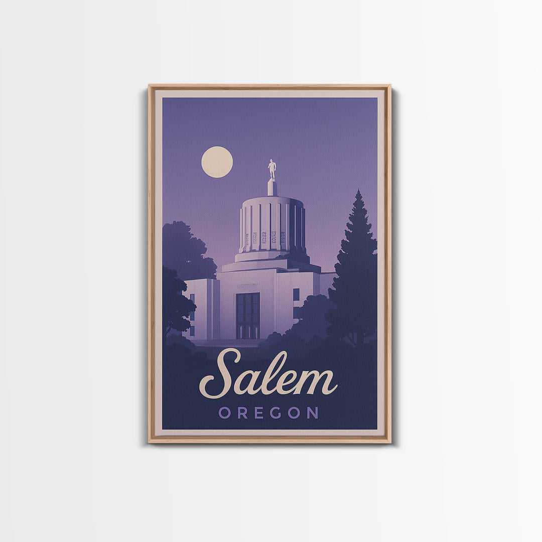 Salem Travel Poster, Canvas Print, Retro Sunset Skyline Art, Salem Art Print, City Illustration, Mid Century Wall Art, Travel Wall Decor