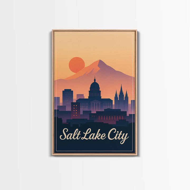 Salt Lake City Utah Travel Poster, Canvas Print, Vintage Travel Poster Art, Salt Lake City City Art, City Illustration, City Art Print