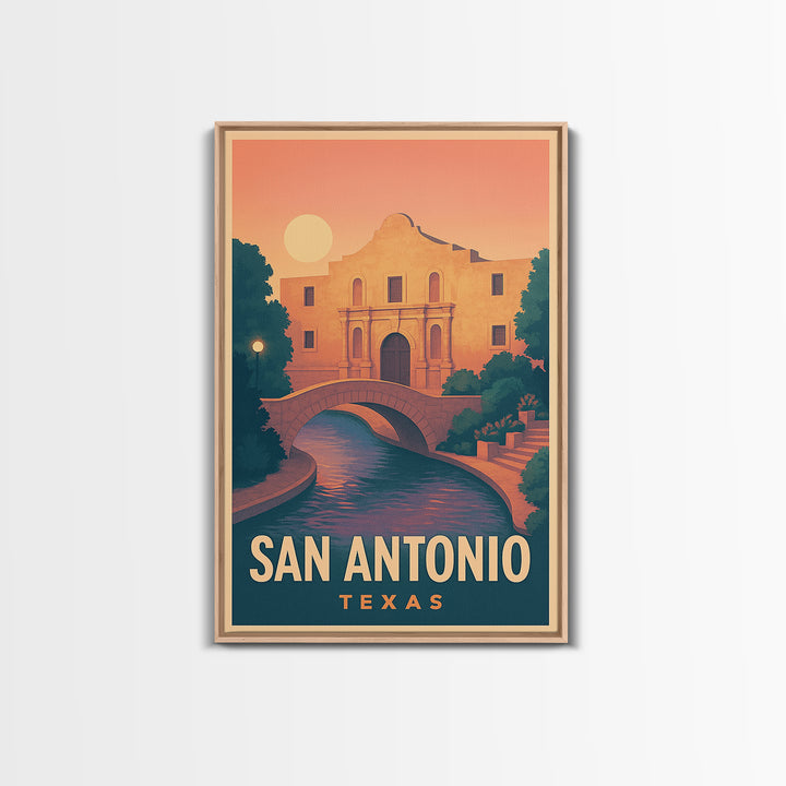 San Antonio Texas Travel Poster, Framed Canvas Print, Mid Century City Wall Art, San Antonio Wall Art, Fine Art Print, Wanderlust Decor