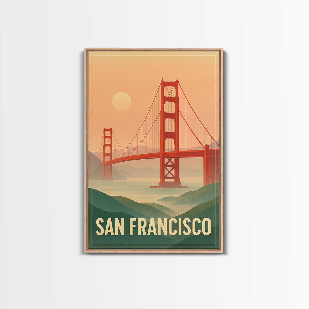 San Francisco California Travel Poster, Canvas Print, Retro Sunset Skyline Art, San Francisco Travel Art, City Illustration, Fine Art Print
