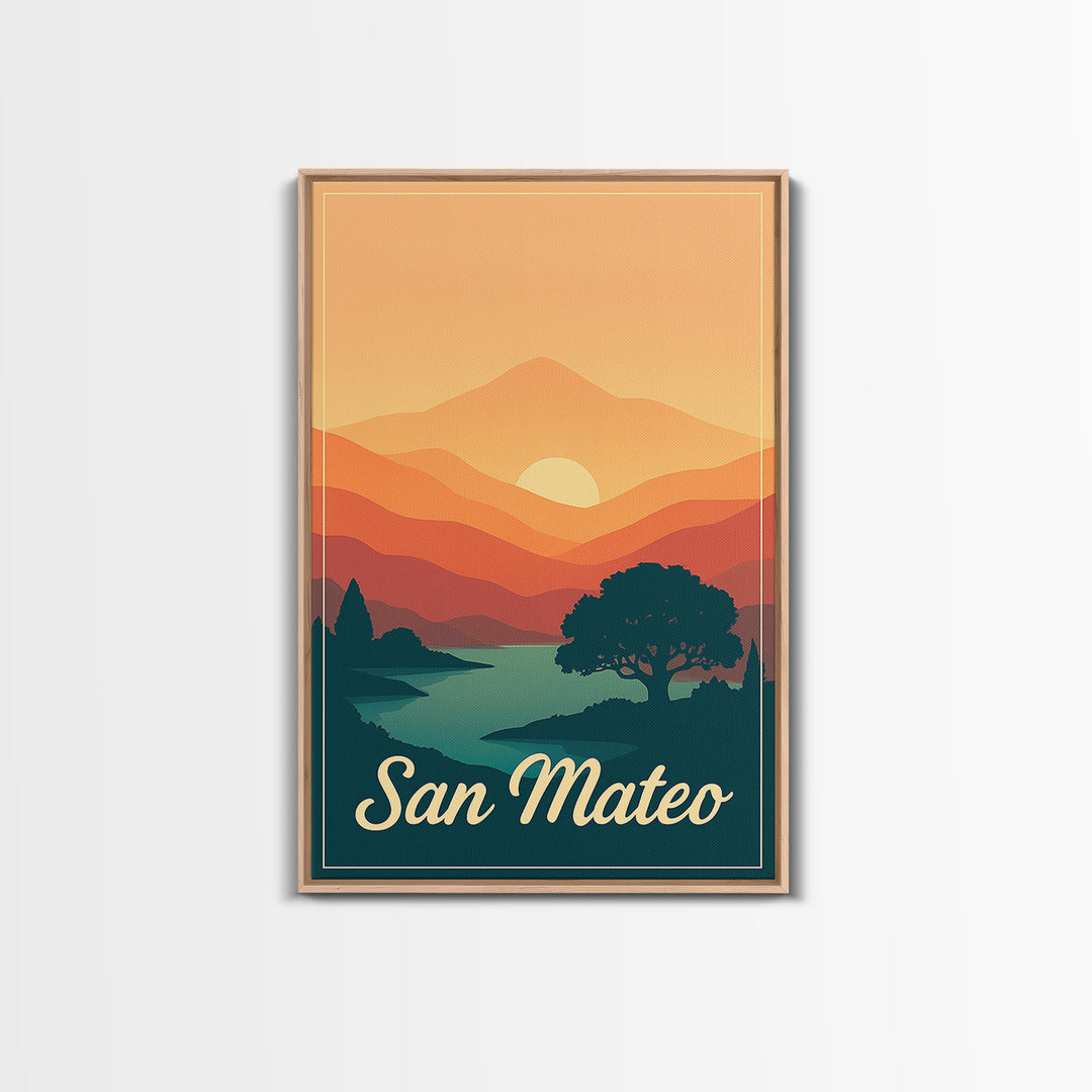 San Mateo California Travel Poster, Canvas Print, Mid Century City Wall Art, San Mateo Wall Art, Office Decor, Wall Decor, Poster Art