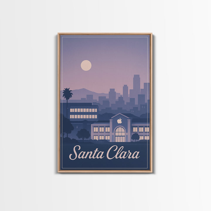 Santa Clara Travel Poster, Framed Canvas Print, Retro Sunset Skyline Art, Santa Clara Wall Art, Living Room Wall Art, Vintage City Art