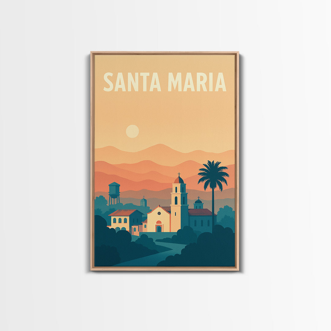 Santa Maria Travel Poster, Canvas Print, Classic Travel Poster Art, Santa Maria Art Print, Travel Poster Set, Watercolor Downtown Skyline