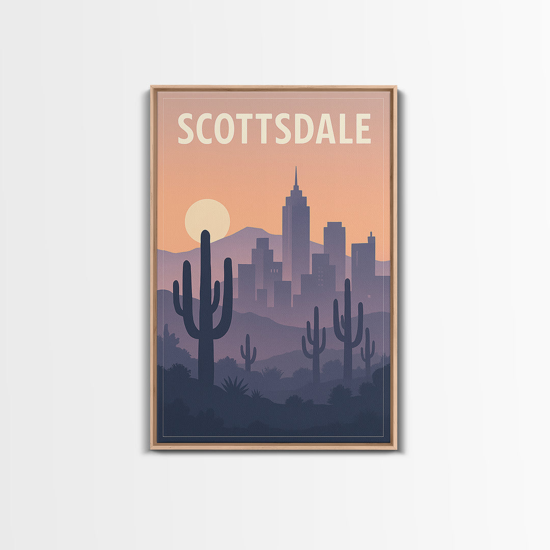Scottsdale Arizona Travel Poster, Canvas Print, Retro Sunset Skyline Art, Scottsdale Travel Art, Gift For Travelers, Travel Wall Art